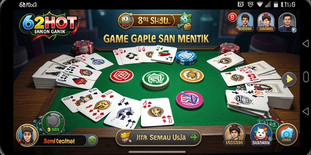 Tampilan gameplay 62HOT yang menarik dan interaktif dalam permainan Gaple.