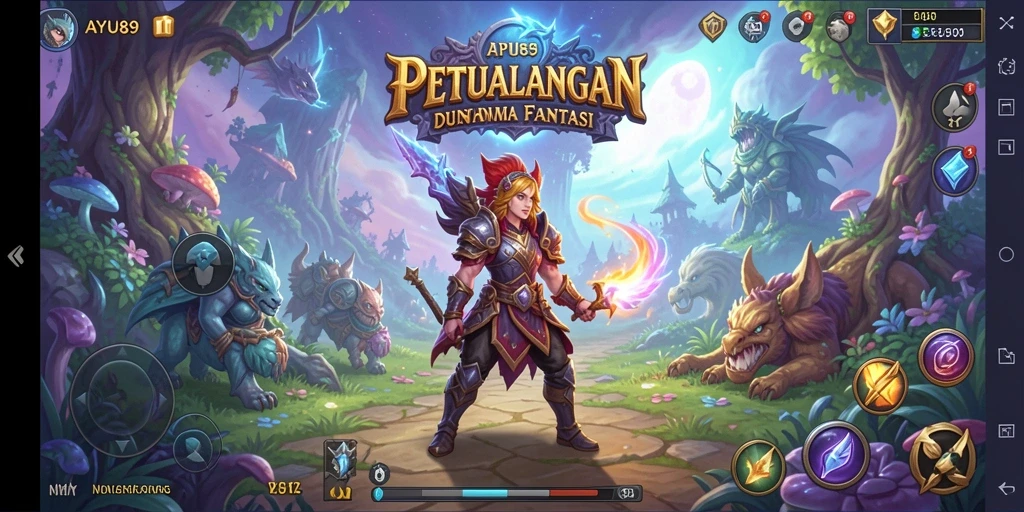 Screenshot gameplay AYU89 menampilkan pertarungan epik dalam petualangan RPG.