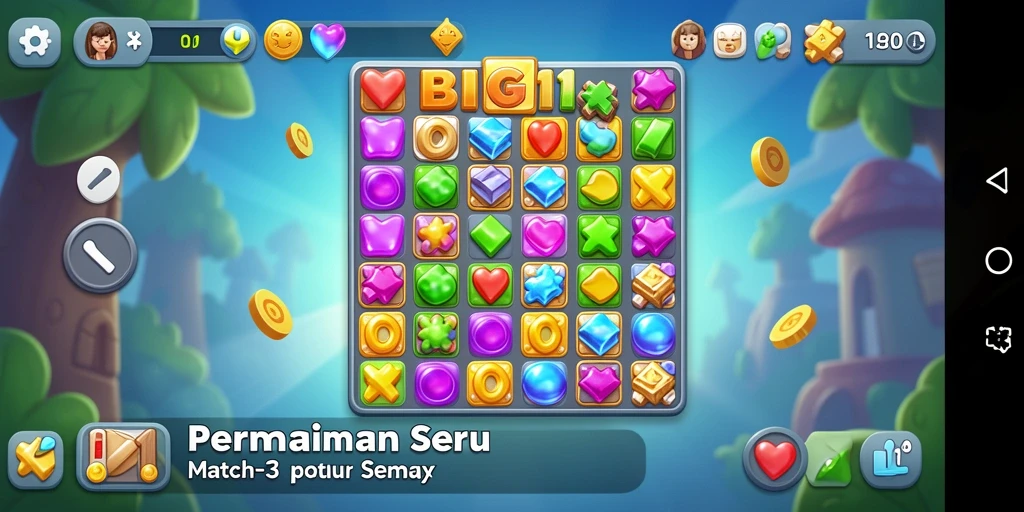 Tampilan gameplay seru dan penuh warna dari BIG11 Match-3.