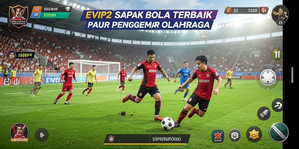 Screenshot EVIP2 menampilkan momen intens pertandingan sepak bola.
