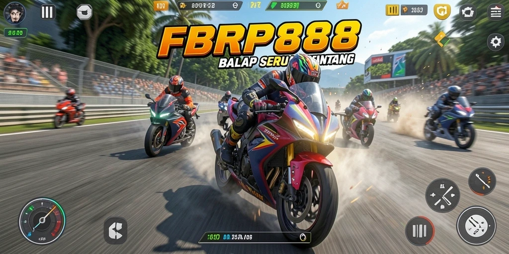 Tampilan gameplay FBRP88 yang mendebarkan di trek balap motor.