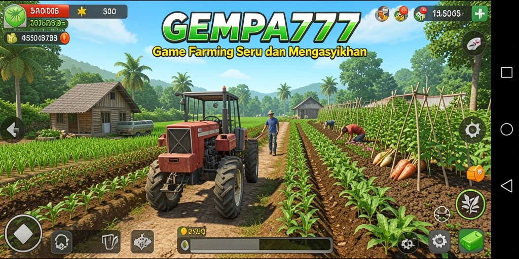 Tampilan gameplay seru dalam GEMPA777 saat merawat kebun.