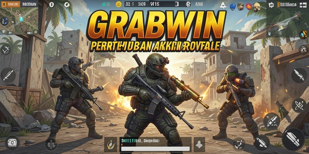 Screenshot permainan <strong>GRABWIN</strong> menunjukkan aksi pertempuran seru dalam dunia Battle Royale.