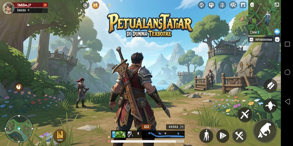 Tampilan gameplay IMBAJP menunjukkan eksplorasi dunia terbuka yang luas.