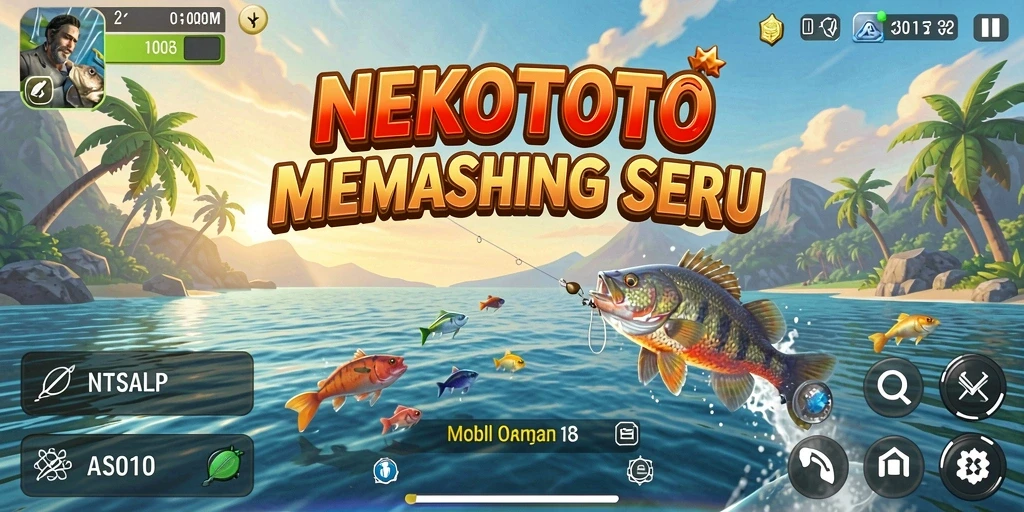 Tampilan menarik dari gameplay NEKOTOTO saat memancing ikan.