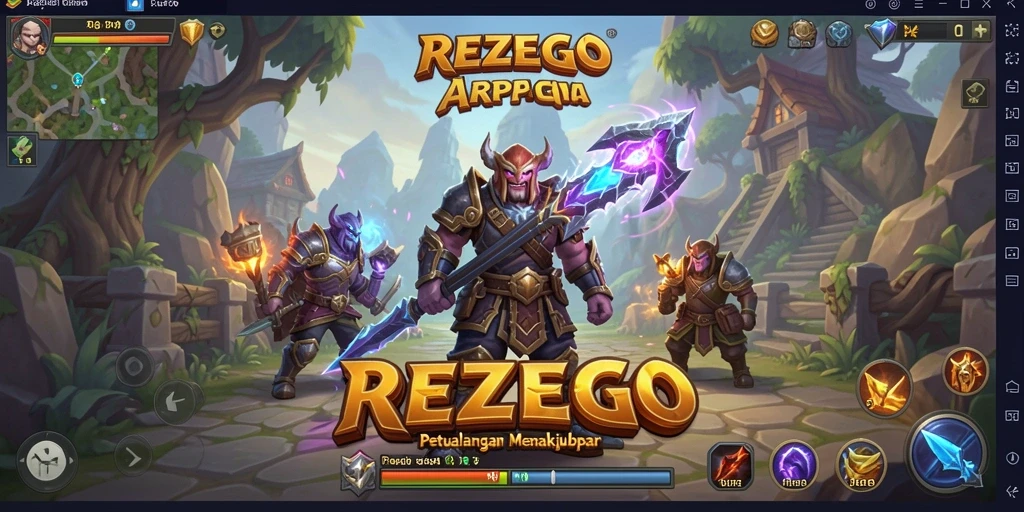 Tampilan layar gameplay ARPG REZEGO menunjukkan pertempuran epik dan grafik yang menawan.