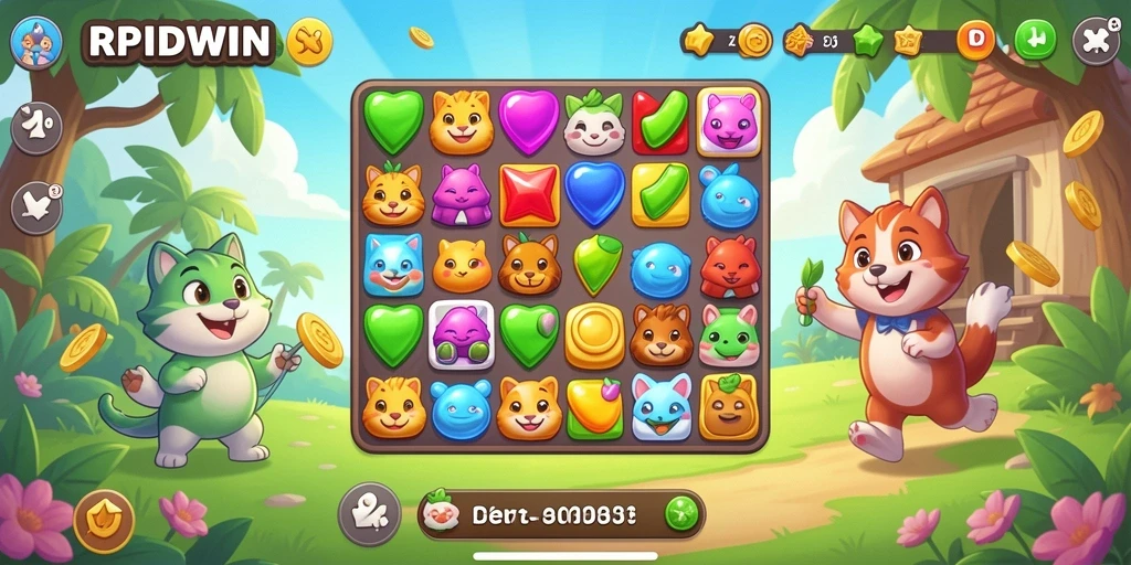 Screenshot utama dari gameplay RPIDWIN menunjukkan keseruan mencocokkan permata.