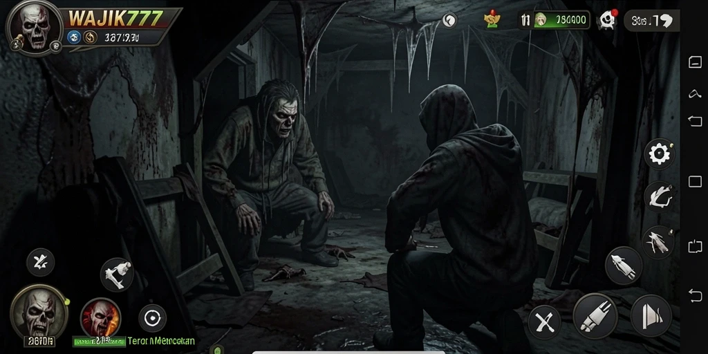Screenshot utama WAJIK777 menampilkan momen gameplay mencekam di dalam kegelapan.